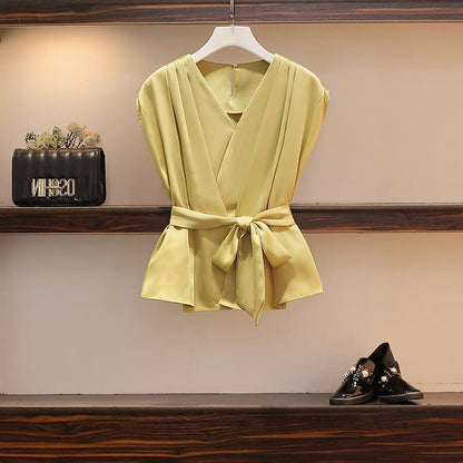 Feminine Suit V-Neck Sleeveless Top High Waist