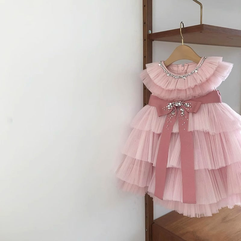 Girl's Birthday Bow Tulle Tutu Dress