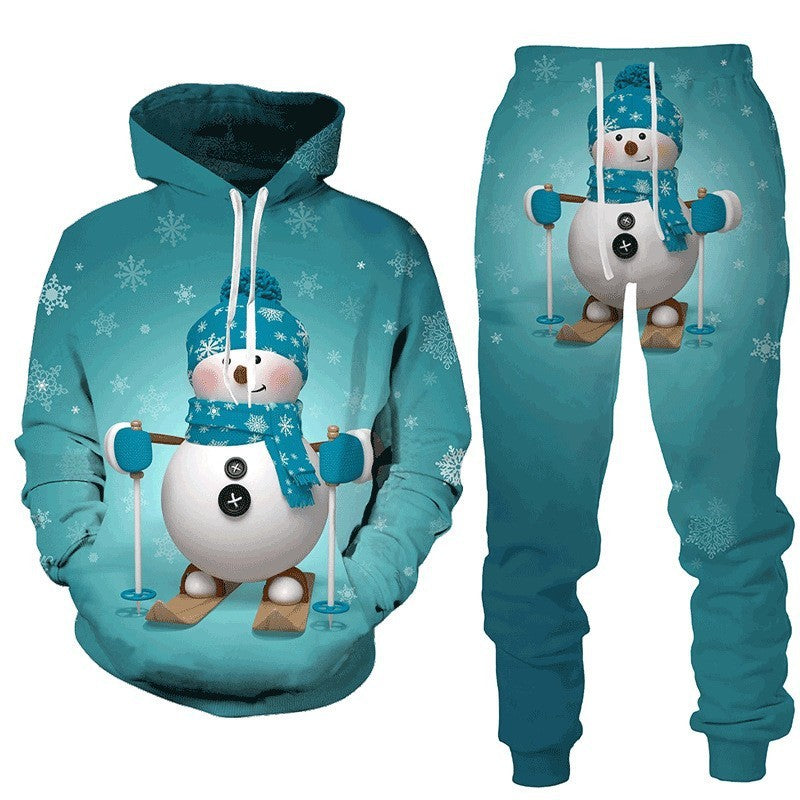 Christmas 3D Snowman Printed Hood Pullover Set