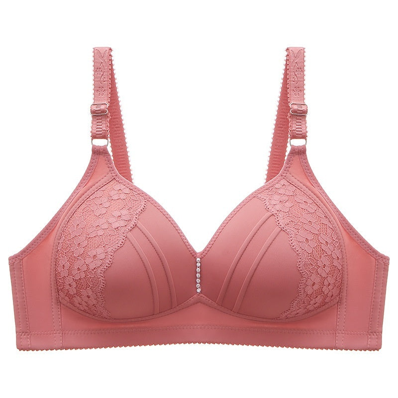 Embroidered Smooth Wirless Push Up Three Breasted Bra