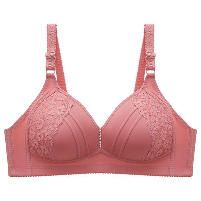 Embroidered Smooth Wirless Push Up Three Breasted Bra