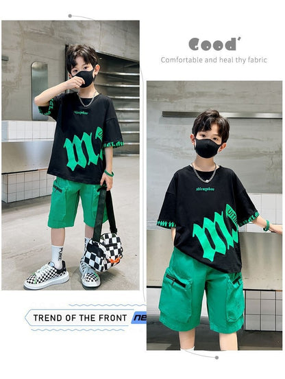 Clothes Handsome Trendy Short Sleeve Children's Clothing Summer Two-piece Suit