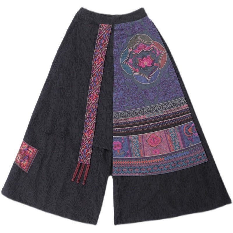 Ladies' National Style Embroidered Wide-leg Pants Tassel Skirt