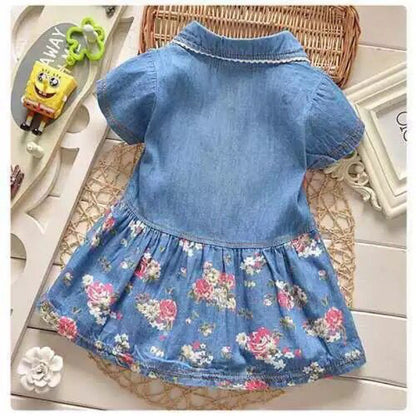 Girls Fashion Casual Denim Floral Dress