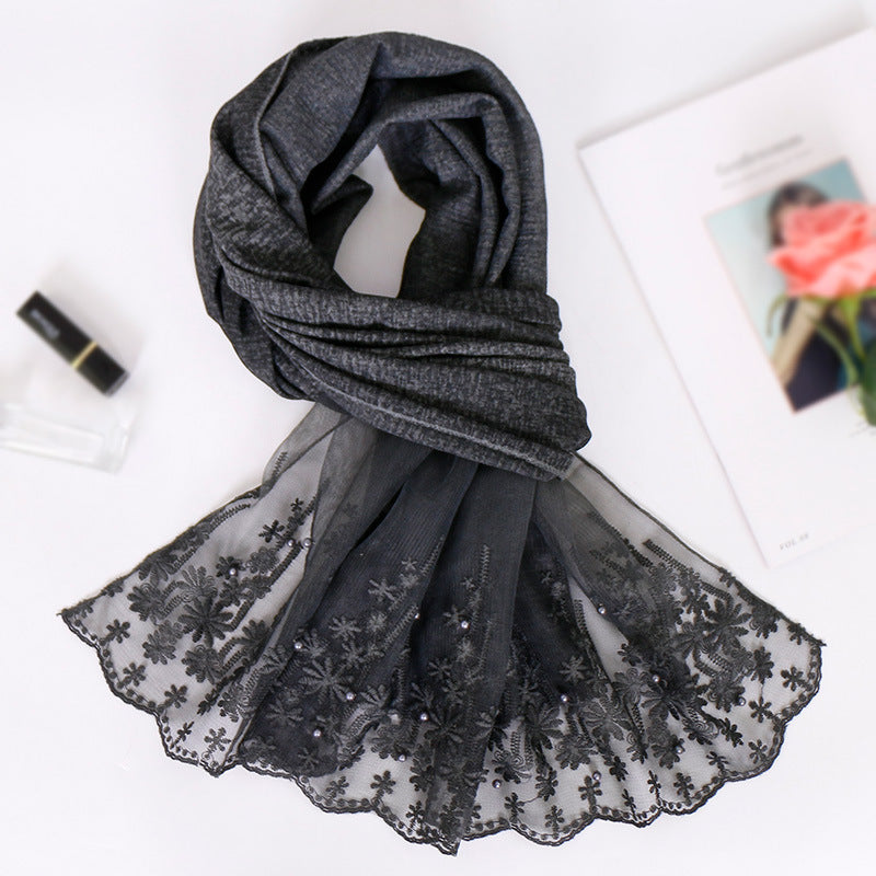 Pearl cotton lace scarf