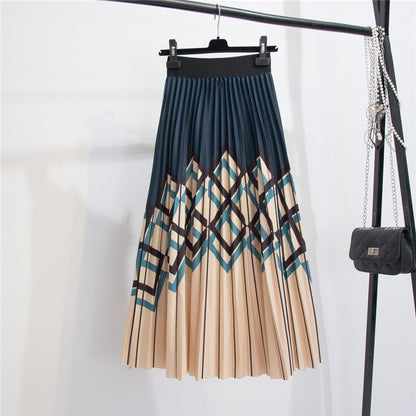 Women's Graceful Geometric Striped Pleated Skirt