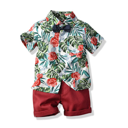 Summer Short Sleeve Printed Shirt Boys' Shorts Casual Two-piece Suit