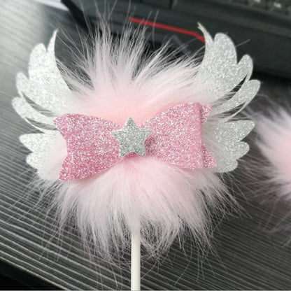 Romantic Heart Pink Sliver Angel Wings Cake Flag Wedding Party Decorations