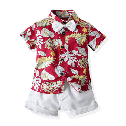 Summer Short Sleeve Printed Shirt Boys' Shorts Casual Two-piece Suit