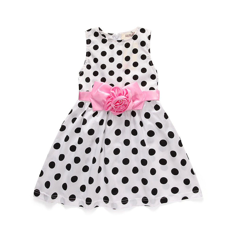 Children's Sleeveless Polka-Dot Skirt, Girl's Vest Skirt, Children's Big Flower Dress