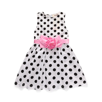 Children's Sleeveless Polka-Dot Skirt, Girl's Vest Skirt, Children's Big Flower Dress