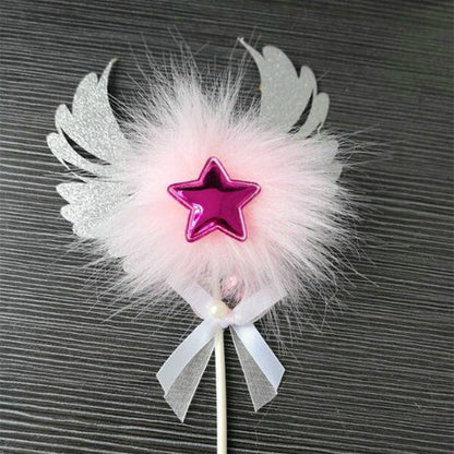 Romantic Heart Pink Sliver Angel Wings Cake Flag Wedding Party Decorations