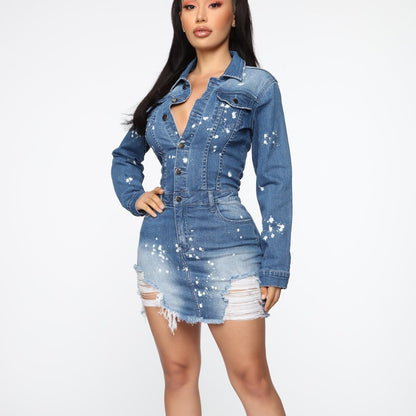 Elastic Breasted Denim Buttocks Dress