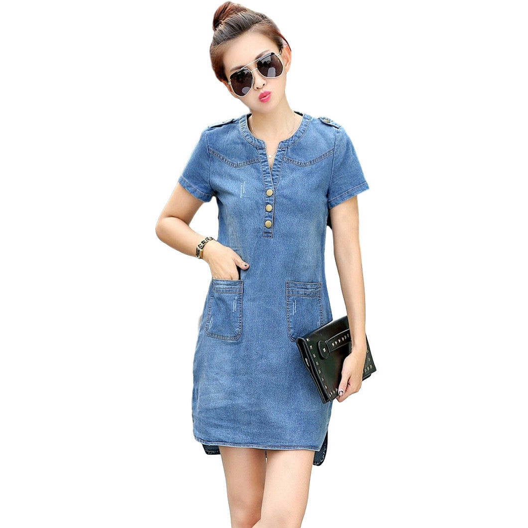 Fashion summer ladies plus size denim dress