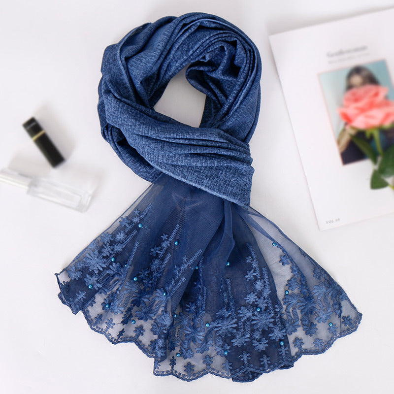 Pearl cotton lace scarf