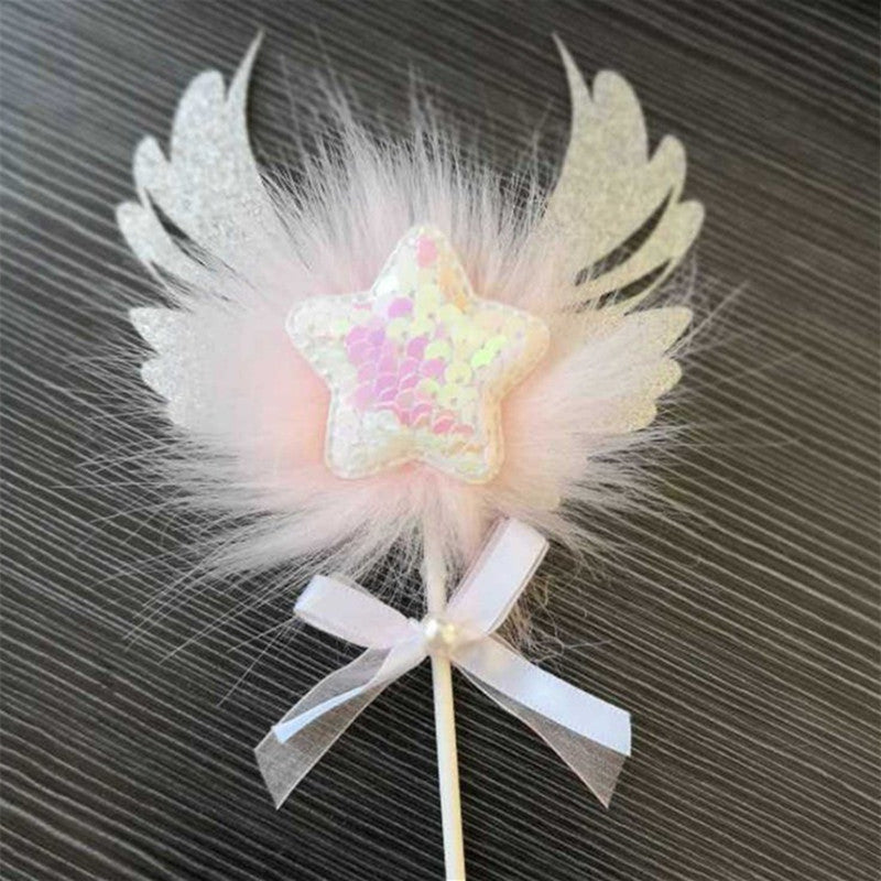 Romantic Heart Pink Sliver Angel Wings Cake Flag Wedding Party Decorations