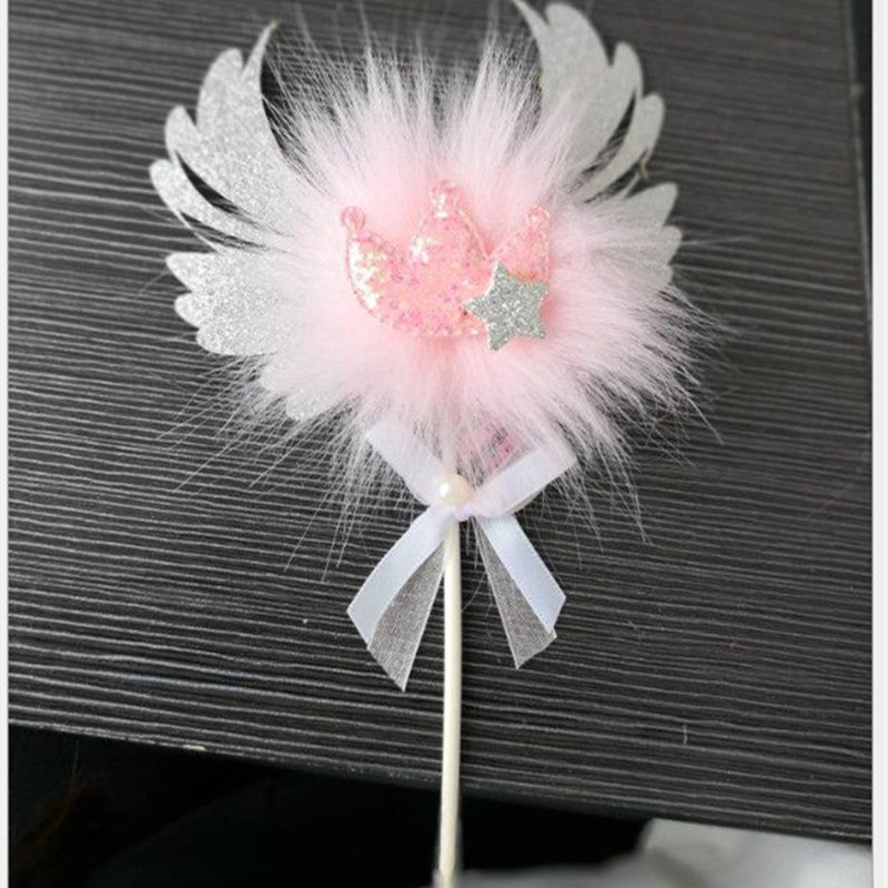 Romantic Heart Pink Sliver Angel Wings Cake Flag Wedding Party Decorations