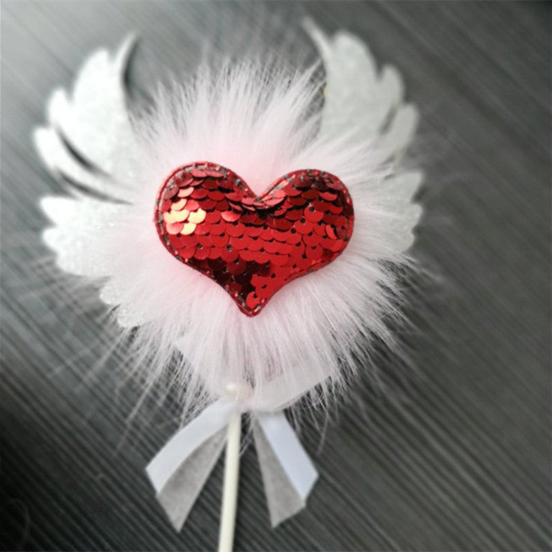 Romantic Heart Pink Sliver Angel Wings Cake Flag Wedding Party Decorations