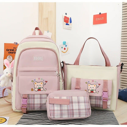 Large Capacity High School Plaid Three-piece Set Junior High School Student Elementary School Studebt Backpack