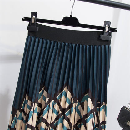 Women's Graceful Geometric Striped Pleated Skirt