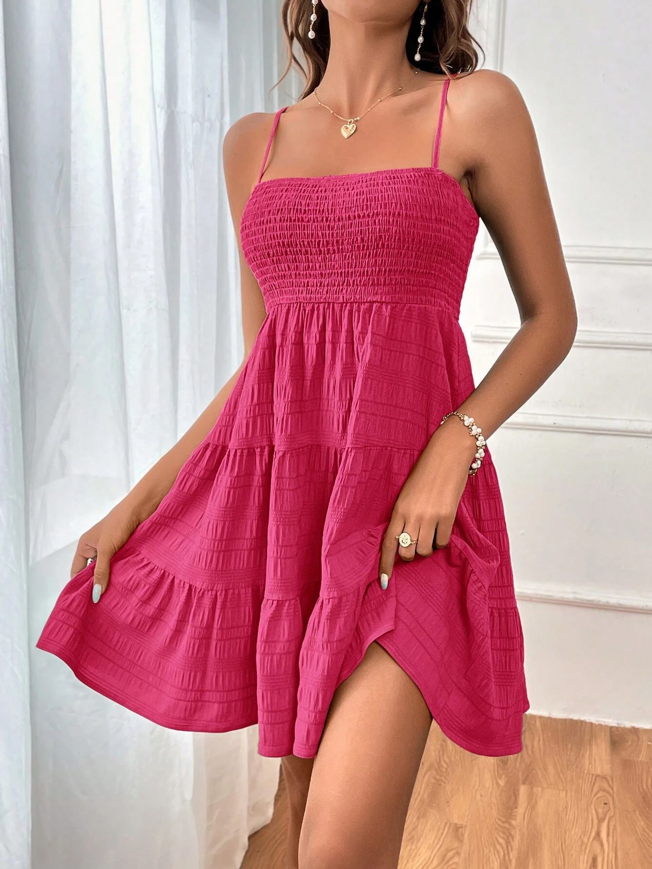 Summer Square-collar Suspender Pleated Dress Fashion Solid Color Beach Dresses For Womens Clothing