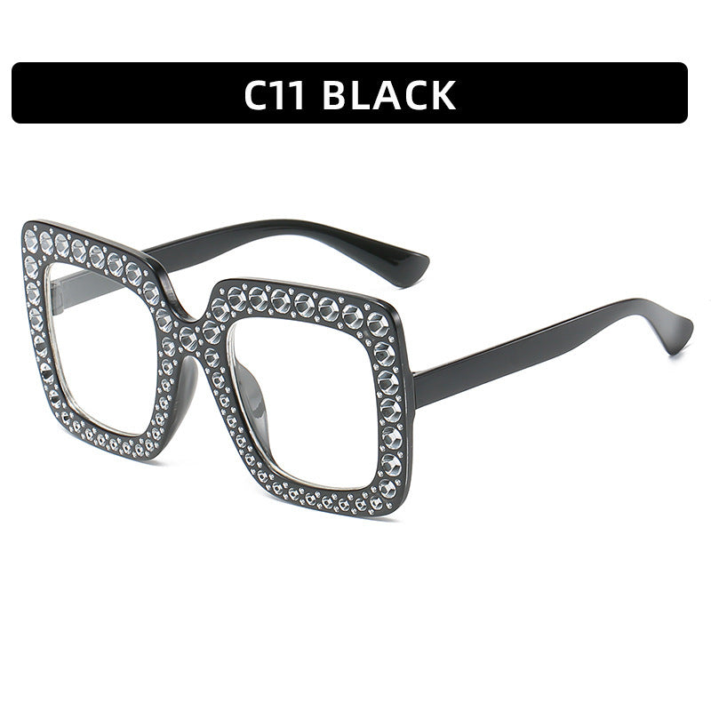 Large Square Frame With Rhinestones Sunglasses Personality Street Style Fashion Glasses Summer