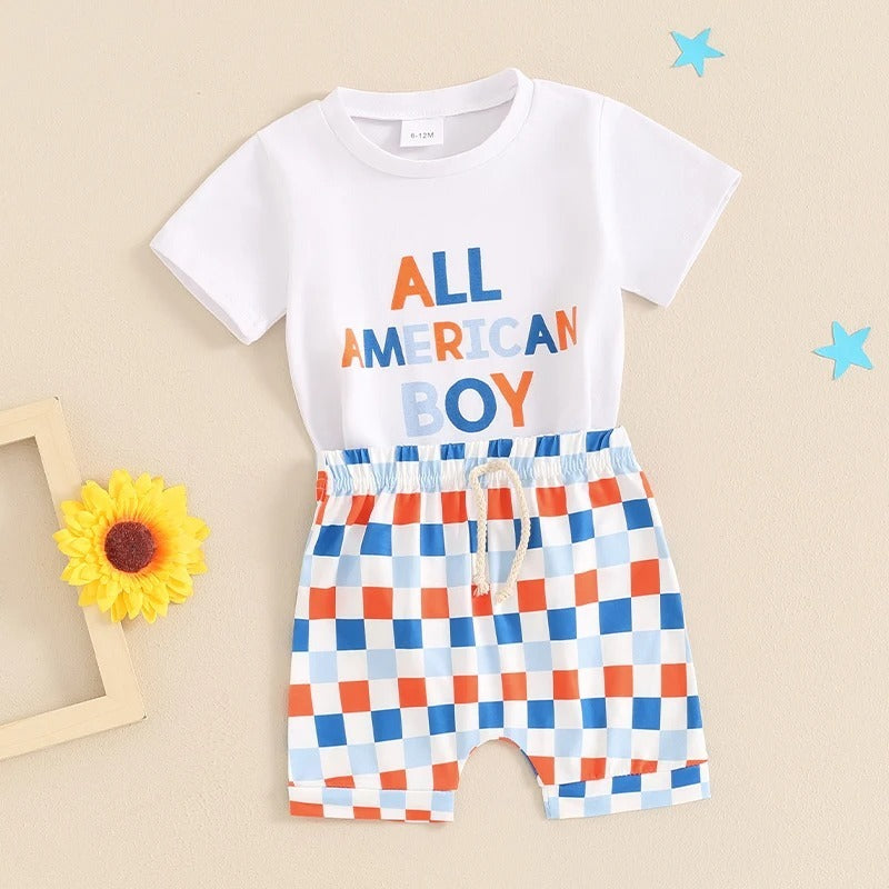 Baby English Print Summer T-shirt Shorts Set