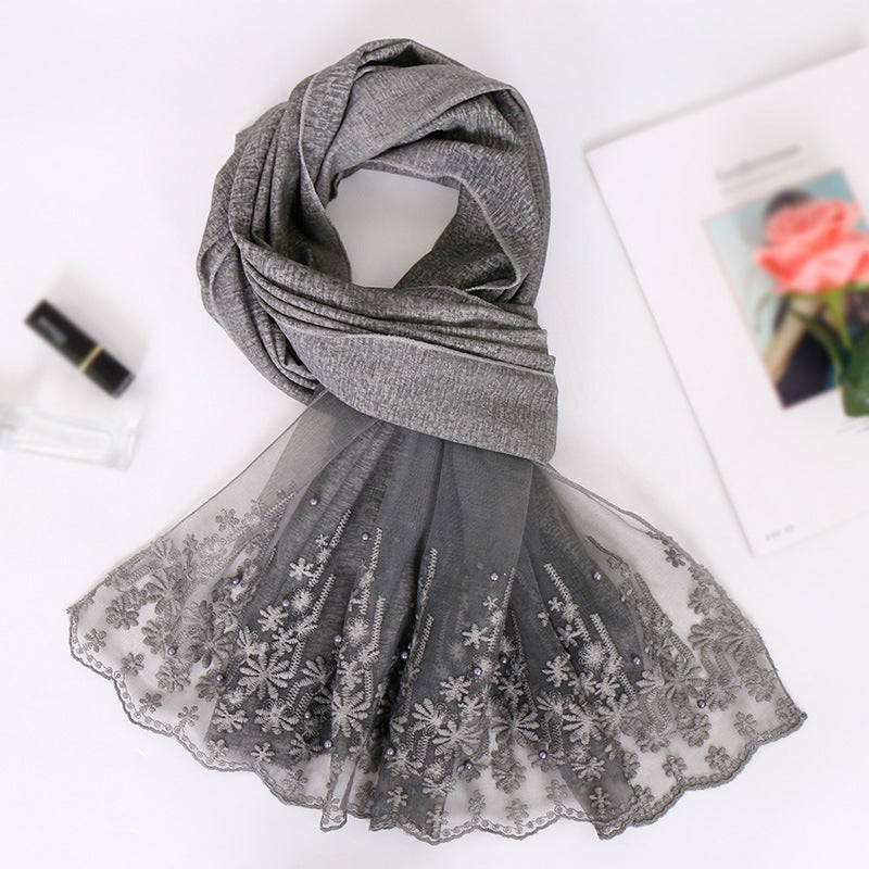 Pearl cotton lace scarf