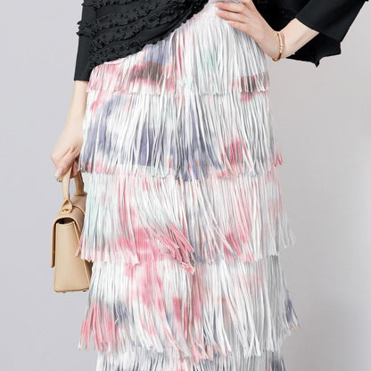 Vintage Tie-dyed Sweet Temperamental Tassels Skirt