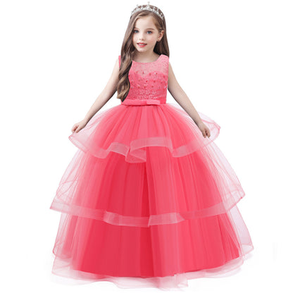 Children's Catwalk Long Lace Mesh Princess Dress