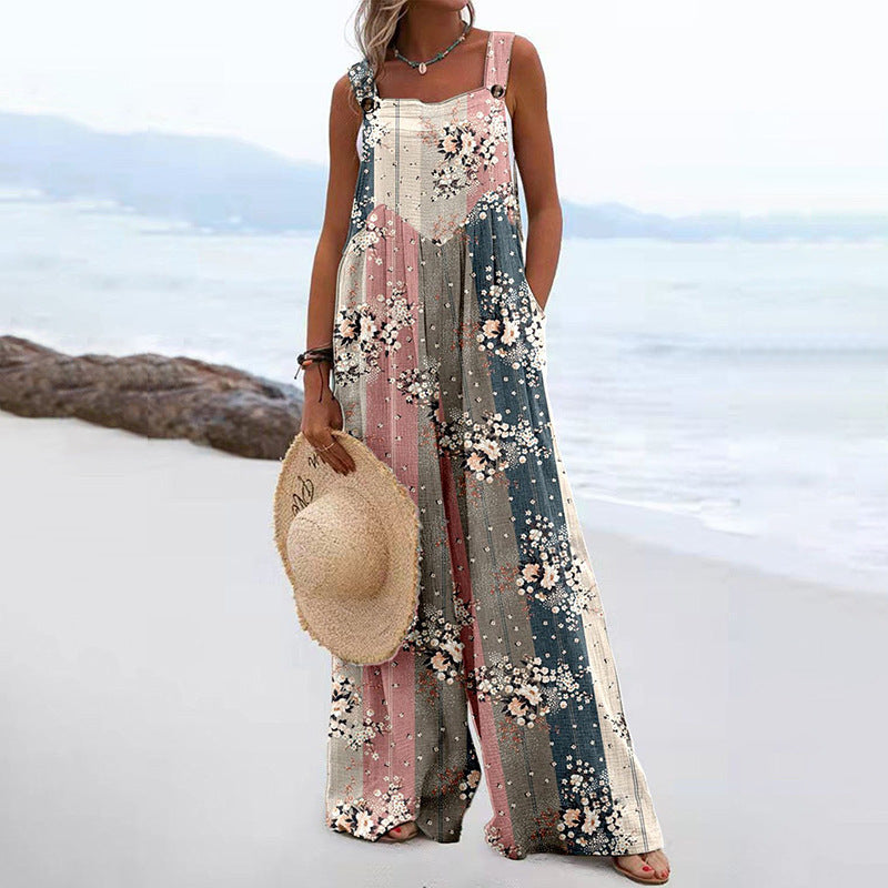 Women's Wide-leg Printed Straight Jumpsuit