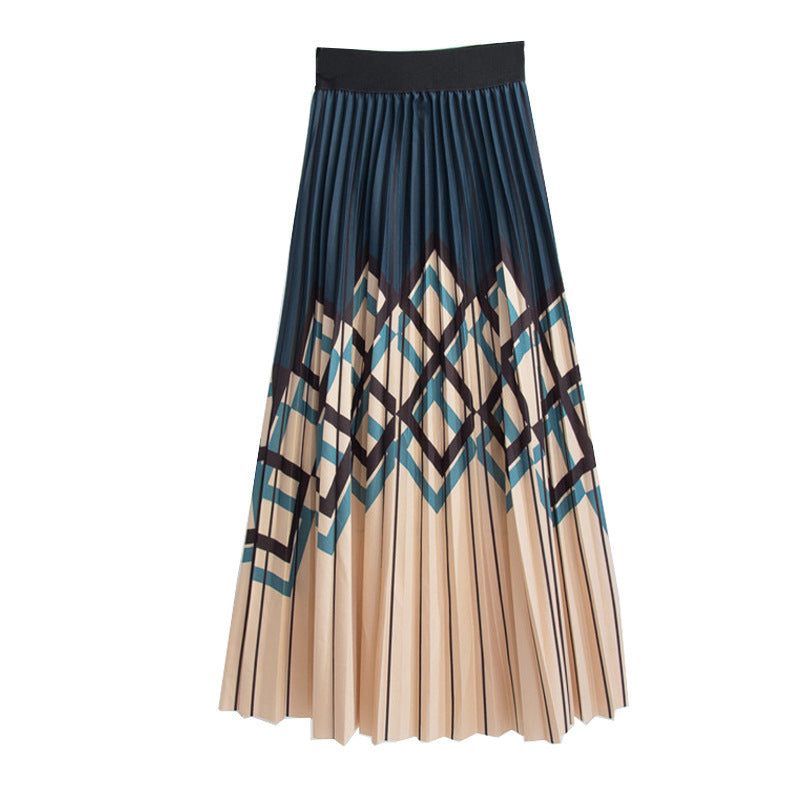 Women's Graceful Geometric Striped Pleated Skirt