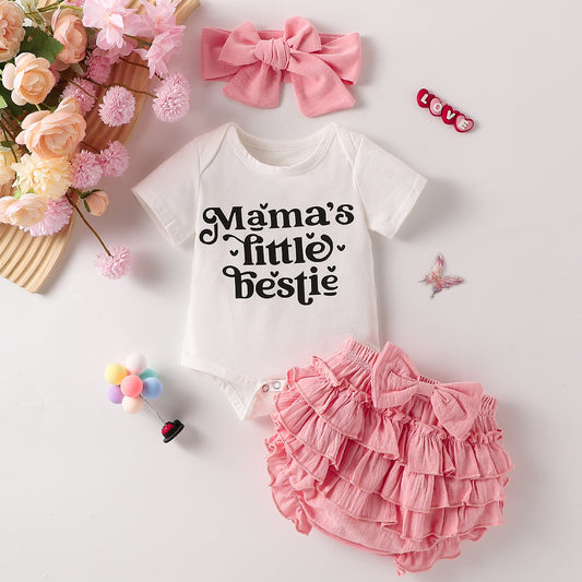 Summer Baby Girl Letter Print Romper Short Sleeve Romper Short Skirt