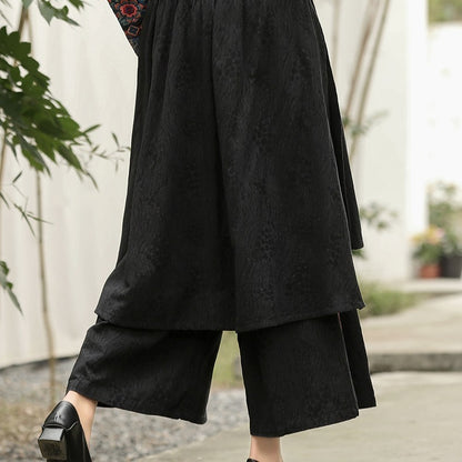 Ladies' National Style Embroidered Wide-leg Pants Tassel Skirt