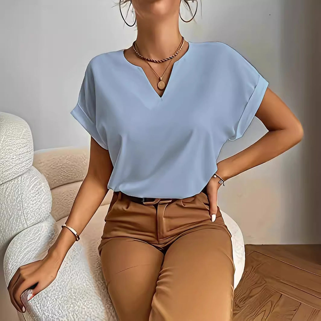 Women's Simple Roll Short-sleeved Casual T-shirt