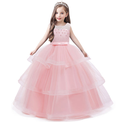 Children's Catwalk Long Lace Mesh Princess Dress