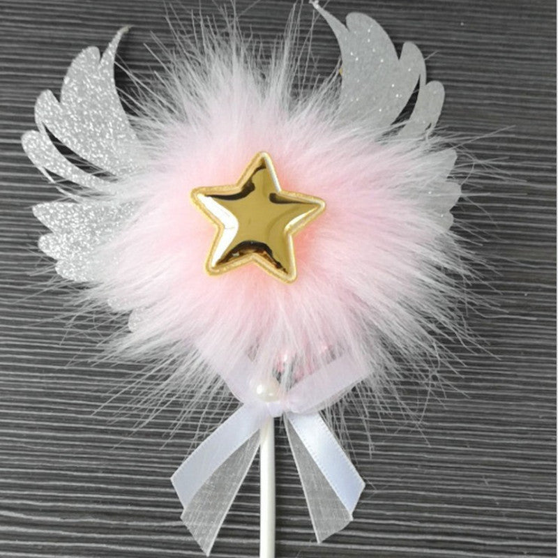 Romantic Heart Pink Sliver Angel Wings Cake Flag Wedding Party Decorations