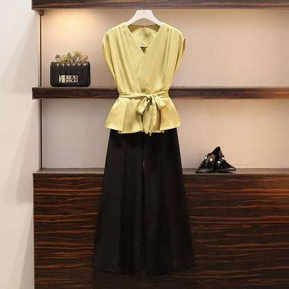 Feminine Suit V-Neck Sleeveless Top High Waist