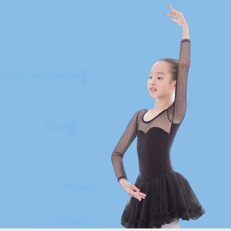 Children's Latin Dance Practice Skirt Sweet Girl's Long Sleeve Gauzy Dance Dress Toddler Ballet Dance Costume