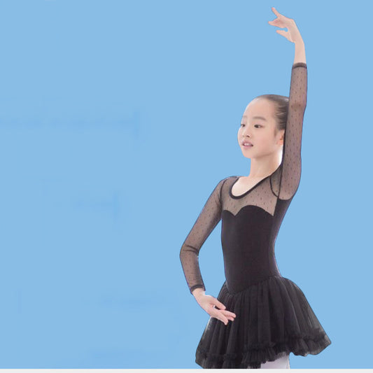 Children's Latin Dance Practice Skirt Sweet Girl's Long Sleeve Gauzy Dance Dress Toddler Ballet Dance Costume