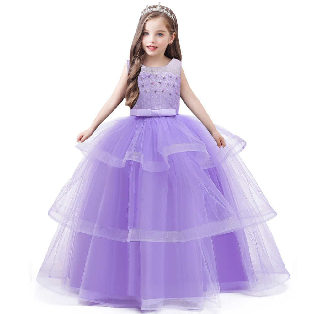 Children's Catwalk Long Lace Mesh Princess Dress