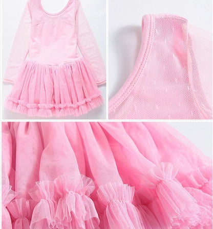 Children's Latin Dance Practice Skirt Sweet Girl's Long Sleeve Gauzy Dance Dress Toddler Ballet Dance Costume