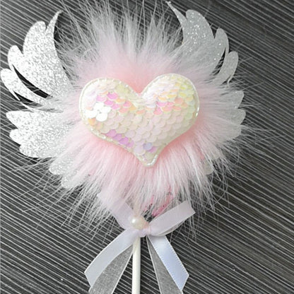 Romantic Heart Pink Sliver Angel Wings Cake Flag Wedding Party Decorations