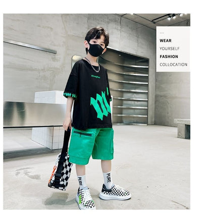 Clothes Handsome Trendy Short Sleeve Children's Clothing Summer Two-piece Suit