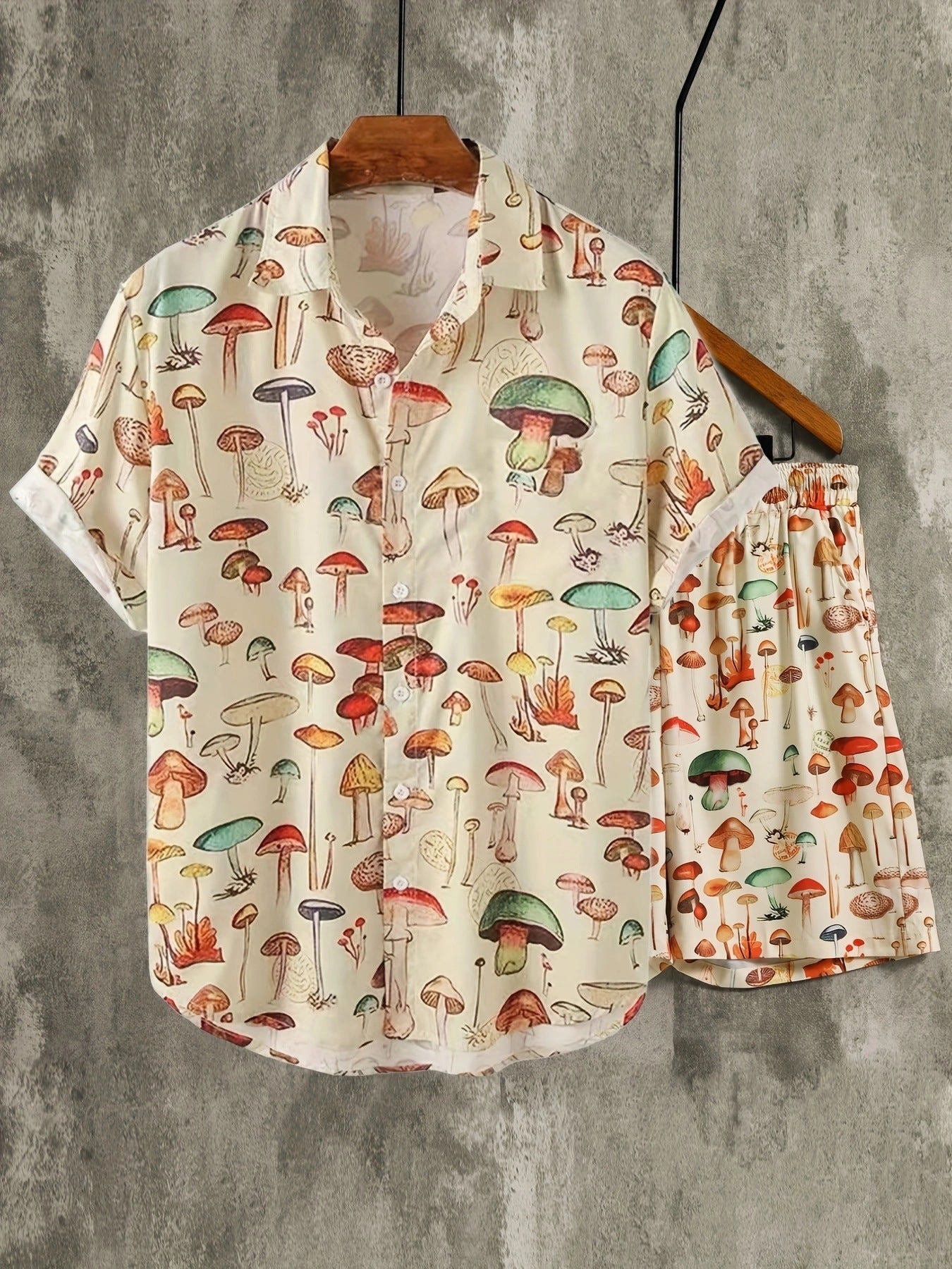 Men's Mushroom Print Casual Short Sleeve Sports Set