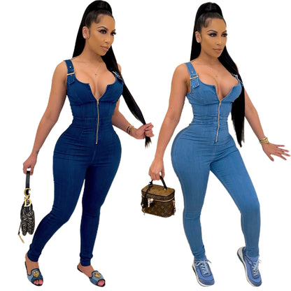 High Elastic Overalls Denim Jumpsuit