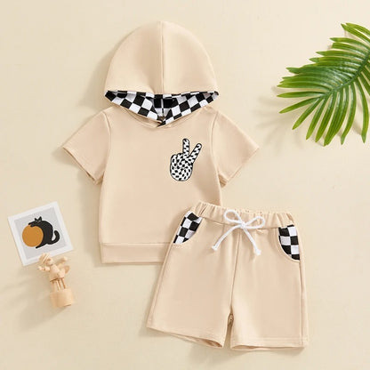 Boys Fashion Hooded Short Sleeve Shorts Suit