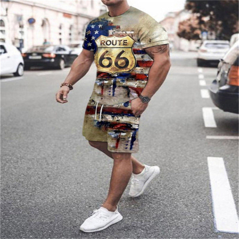 Men's Digital Printed T-shirt Two-piece Suit