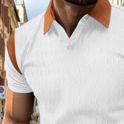 Men's Waffle Jacquard Solid Color Polo Shirt Short Sleeve