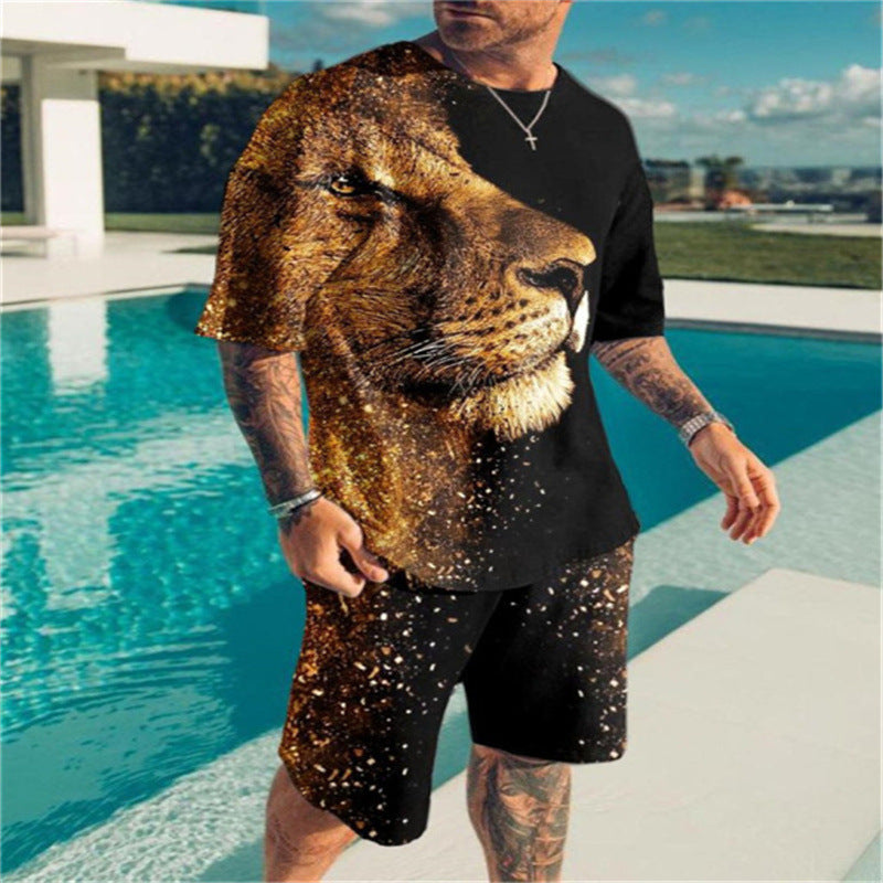 Men's Digital Printed T-shirt Two-piece Suit